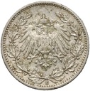 Niemcy, Wilhelm II, 1/2 marki 1908 E, st. 3+ Materiał srebro