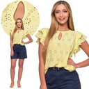 Женская ажурная блузка с короткими рукавами и рюшами желтая MORAJ XL