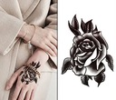 Временная татуировка на руку, кулак, песочная РОЗА, черные листья, пустынная роза