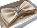 ГАЛСТУК-БАБОЧКА МУЖСКАЯ, БЕЖЕВЫЙ + МЕТАЛЛ + КАРМАННАЯ КЛЕТКА