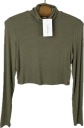 Cienki golfik damski prążkowany khaki basic GARAGE crop top r. L