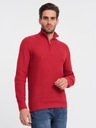 Pánsky pletený sveter s rozopínateľným stojačikom červený V8 OM-SWZS-0105 S Kolekcia QUINTESSENCE