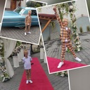 Бежевый клетчатый костюм, размер 140.