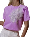 T- shirt damski z kwiatem z koralików OLB fioletowy uni XS S M
