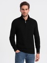 Pletený pánsky sveter s rozopínateľným stojačikom čierny V3 OM-SWZS-0105 S Značka Ombre