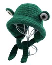 ВЯЗАННАЯ ШАПКА-ЛЯГУШКА, ЗЕЛЕНАЯ С ЗАВЯЗКОЙ