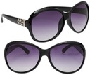 Черные большие женские солнцезащитные очки с серебристыми вставками