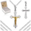 СЕРЕБРЯНАЯ БРОНЯНАЯ ЦЕПЬ + КРЕСТ ИИСУСА 925 + ГРАВИРОВКА НА КРЕЩЕНИЕ ПОДАРОК