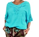 ЛЕТНЯЯ БЛУЗКА, ВЫШИВКА, ГИПЮР, UNI L-XXL, БИРЮЗОВЫЙ