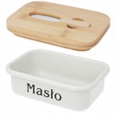 МАСЛЕНКА МЕТАЛЛИЧЕСКИЙ КОНТЕЙНЕР ДЛЯ МАСЛА С НОЖОМ, БЕЛЫЙ С БАМБУКОВОЙ КРЫШКОЙ