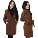 KLSYCZNY JESIENNY DŁUGI PŁASZCZ Z PASKIEM BRĄZOWY