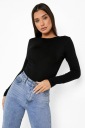 KC15206 *BOOHOO КЛАССИЧЕСКИЙ ЧЕРНЫЙ БОДИ С ДЛИННЫМ РУКАВОМ XS