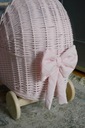 РОЗОВАЯ плетеная кукольная коляска, толкатель + постельное белье