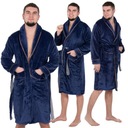 МУЖСКОЙ ХАЛАТ ПРЕМИУМ, XXL, ПУШИСТЫЙ, ЭЛЕГАНТНЫЙ ТЕПЛЫЙ, ДЛИННЫЙ ВЕЛЮР, ТЕМНО-СИНИЙ