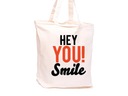 Bavlnená taška 38x42cm nápis Hey You! Smile ecru 145g ucho krátke