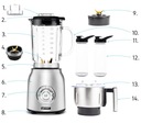 4w1 Blender kielichowy Szklany Yoer + MŁYNEK + 2 Bidony INOX 2,4L 1800W XXL Marka Yoer