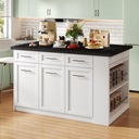 150+96cm White Kitchen Island w/ Extendable Table, Marble Top & Storage
