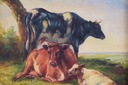 Pasenie dobytka - Kravy - Sielski Krajina - Nádherný olejomaľba - Zlatý rám Štýl / Smer iný