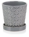 Керамический цветочный горшок на подставке, серый, 15 см.