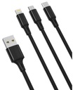 Плетеный кабель Lightning для iPhone 3 в 1, Micro USB USB-C, 2,4 А, 1 м, черный