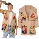 Жакет оверсайз для девочки бежевый латте, свободный с аппликациями 140
