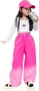 Džínsy vo vintage štýle dievčat, rovné nohavice Dominujúca farba ružová