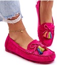 Замшевые лоферы с бантом и бахромой, цвет фуксия 40