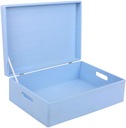 Синий деревянный ящик с ручками 40х30х14см.