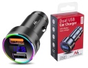 БЫСТРОЕ АВТОМОБИЛЬНОЕ ЗАРЯДНОЕ УСТРОЙСТВО 2x USB ПОДСВЕТКА