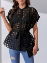 SHEIN ЧЕРНАЯ ФУТБОЛКА С ПОЯСОМ S 06605