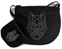 Черная сумка через плечо с волком, черная сумка-мессенджер с волком