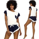 Dkaren Lulu - короткая женская пижама из двух частей цвета экрю и темно-синего цвета с оборками XS