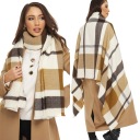 БОЛЬШОЙ ПЛОТНЫЙ ЖЕНСКИЙ ШАРФ, узор в клетку коричневого, бежевого и экрю цвета.