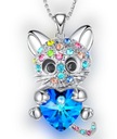 Кошка Ожерелье Котенок Серебро Голубое Сердце Симпатичные Красивые Кубические Цирконы