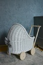 Плетеная коляска для кукол, БЕЛАЯ толкалка + постельное белье