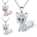 Детское ожерелье с котенком, серебристо-белыми кристаллами, милое и красивое