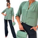 DAMSKA ELEGANCKA BLUZKA KOSZULA LUŹNA OZDOBNE GUZIKI PL PRODUCENT KHAKI L