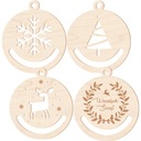 DREWNIANE BOMBKI CHOINKOWE ŚWIĄTECZNE ZAWIESZKI NA CHOINKĘ BAZA MAKRAMA x 4