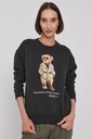 Dámska polo mikina ralph lauren bear premium hoodie medvedík bez kapucne čierna Veľkosť S
