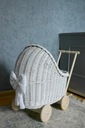 Плетеная коляска для кукол, БЕЛАЯ толкалка + постельное белье