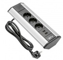 3 угловых настольных удлинителя Schuko USB, серебристого цвета