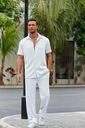 Nowy męski jednolity kolor krótki rękaw długie spodnie luźny casual zestaw Linia plus size (duże rozmiary)