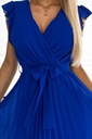 Krásne plisované šaty s výstrihom a volánikmi Dominujúca farba modrá