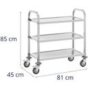 Wózek kelnerski cateringowy do serwowania 3 półki 69 x 34 cm do 81 kg Waga produktu z opakowaniem jednostkowym 10.7 kg