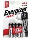 ЩЕЛОЧНАЯ БАТАРЕЯ ENERGIZER MAX AAA (R3) 4 ШТ.