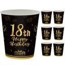 КРУЖКИ БУМАЖНЫЕ СТАКАНКИ ЧЕРНЫЕ И ЗОЛОТЫЕ 18 ДЕНЬ РОЖДЕНИЯ 18 ГОДА 6 ШТ.