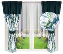 КОМПЛЕКТ ШТОР С ГОЛУБЫМИ ЛИСТЬЯМИ + ГОТОВАЯ ШТОРНАЯ ВУАЛЬ 400х160 С ЛЕНТОЙ