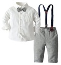 Комплект из 4 предметов, рубашка 120 см, брюки, галстук-бабочка, подтяжки, серый.