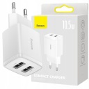МОЩНОЕ СЕТЕВОЕ ЗАРЯДНОЕ УСТРОЙСТВО 2x USB 10,5 Вт, 2 А BASEUS
