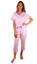 Женская пижама с брюками длиной 3/4, светло-розовая, V-образный вырез, XS